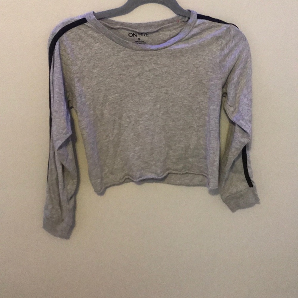 long sleeve cropped top with black and red stripes